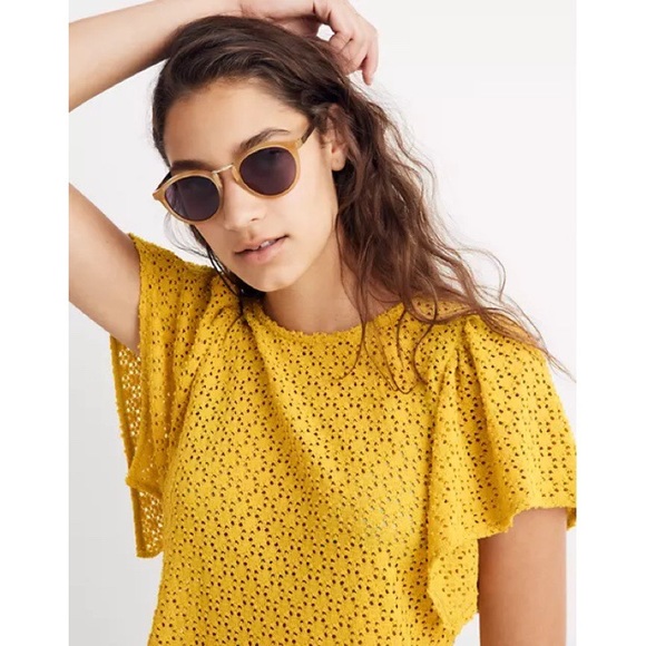 Madewell Texture & Thread Eyelet Flutter Sleeve Top - Picture 8 of 9